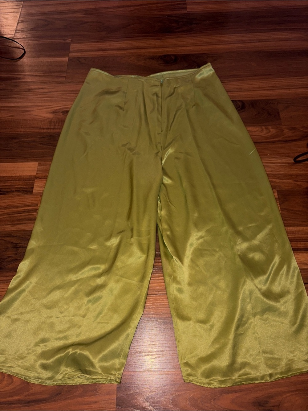 Men's Olive Satin Wide-Leg Pants